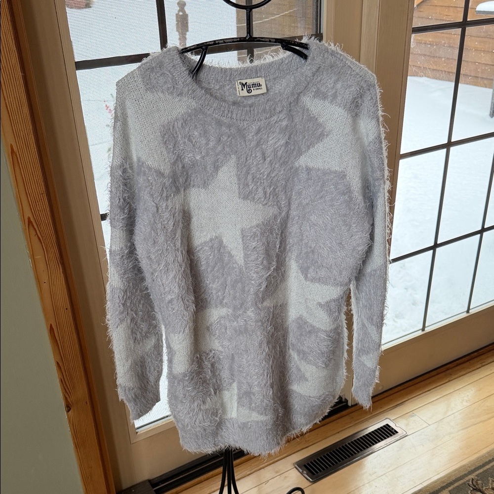 Show Me Your Mumu Leighanne Sweater Fuzzy Star Knit Grey Metallic XS MR9-3032